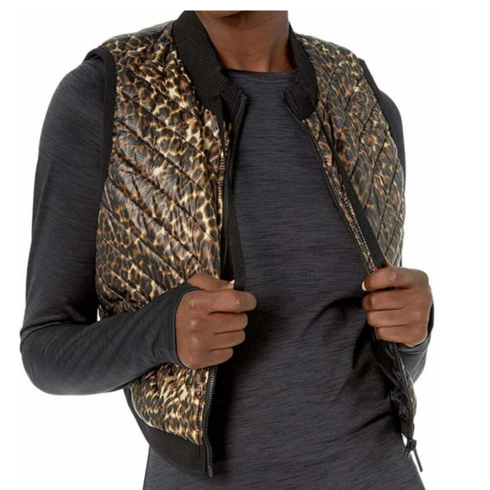 Calvin Klein Performance Cropped Animal Print Vest Women's XL Black Quilted